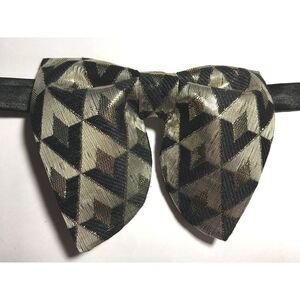 NEW Oversized Black,Silver,Gold Metallic Bow tie Vintage style 70s Wedding Prom‎